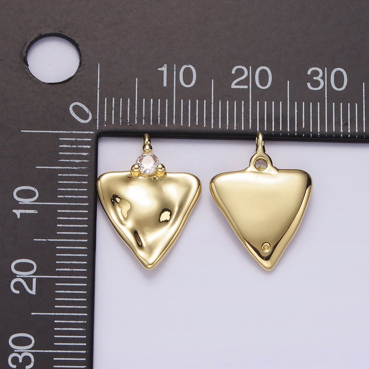 14K Gold Filled Clear CZ Hammered Triangle Charm | AC933