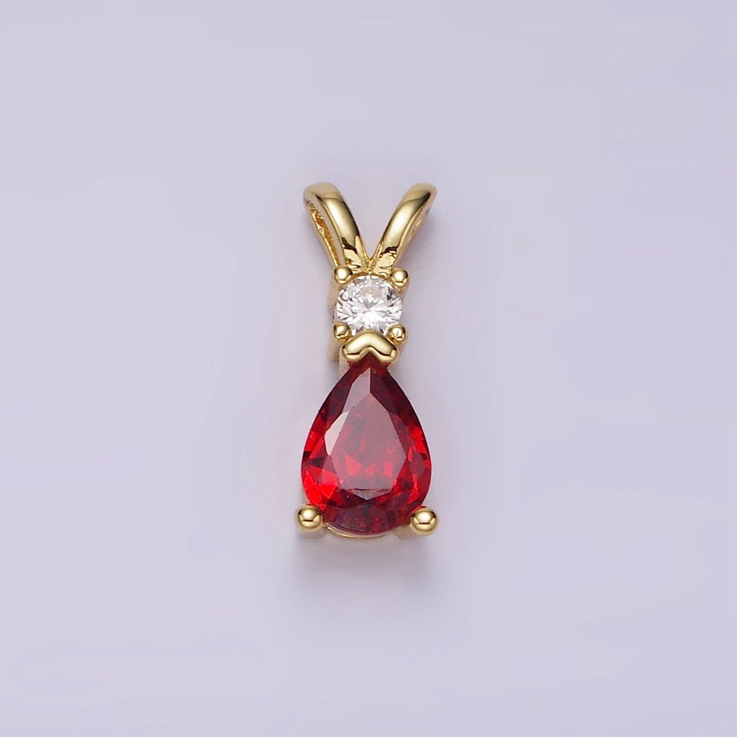 14K Gold Filled Red CZ Teardrop Double Bail Pendant | AH029