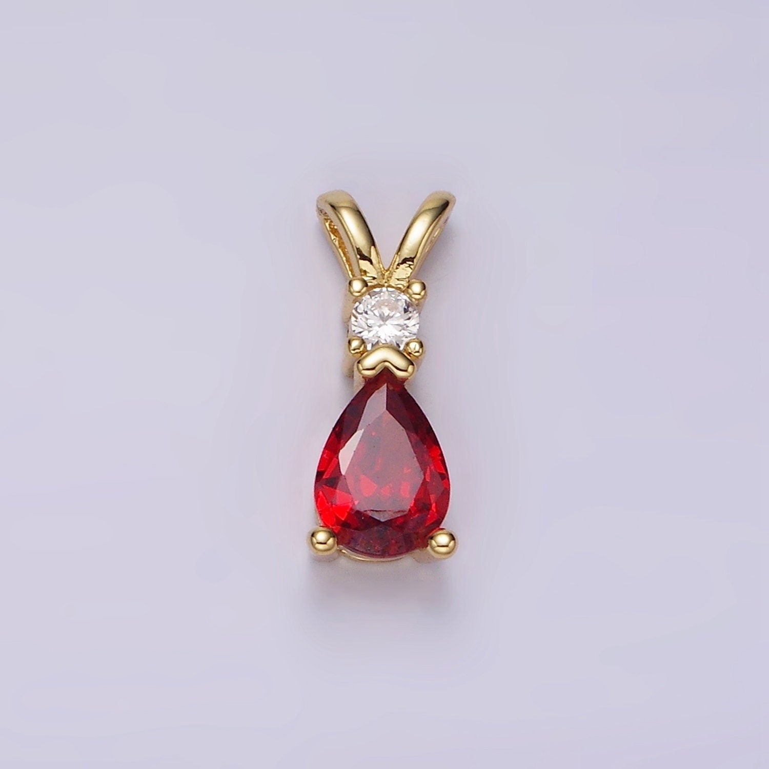 14K Gold Filled Red CZ Teardrop Double Bail Pendant | AH029
