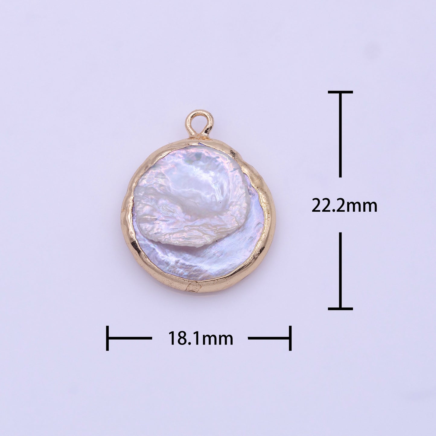 1x Natural Fresh Water Pearl with Gold Plated Edge Natural Round Coin Pendant, White Pearl charm for Bridal Wedding Jewelry Minimalist P1844