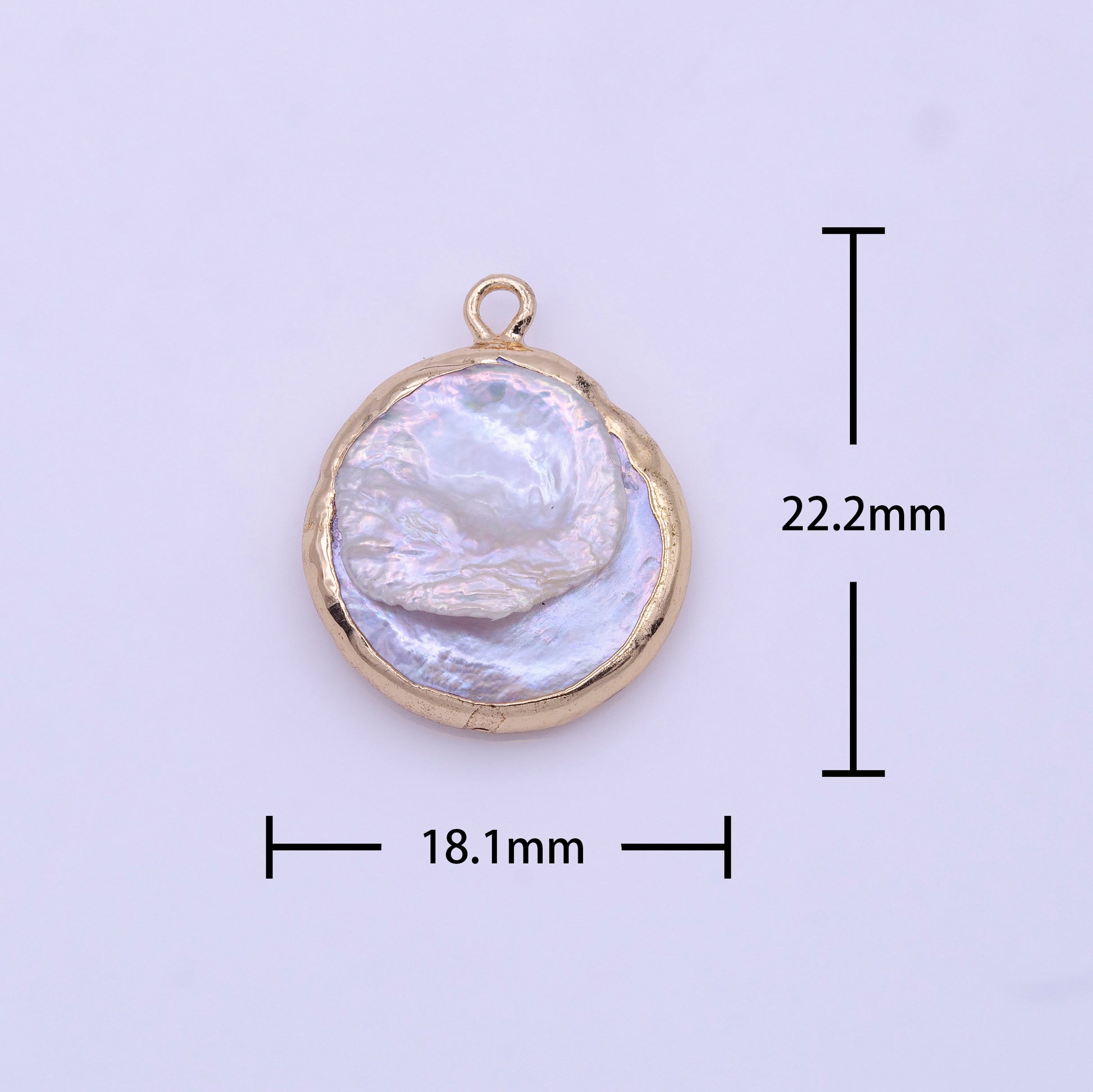 1x Natural Fresh Water Pearl with Gold Plated Edge Natural Round Coin Pendant, White Pearl charm for Bridal Wedding Jewelry Minimalist P1844