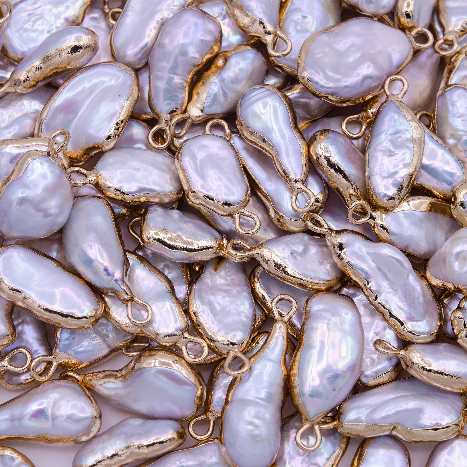 Dainty Freeform Rectangle Baroque Pearl Charm with 14k Light Gold Plated Edge Necklace Anklet Bracelet Earring Charm Supplies p1846