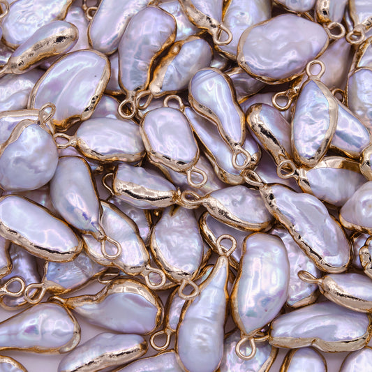 Dainty Freeform Rectangle Baroque Pearl Charm with 14k Light Gold Plated Edge Necklace Anklet Bracelet Earring Charm Supplies p1846