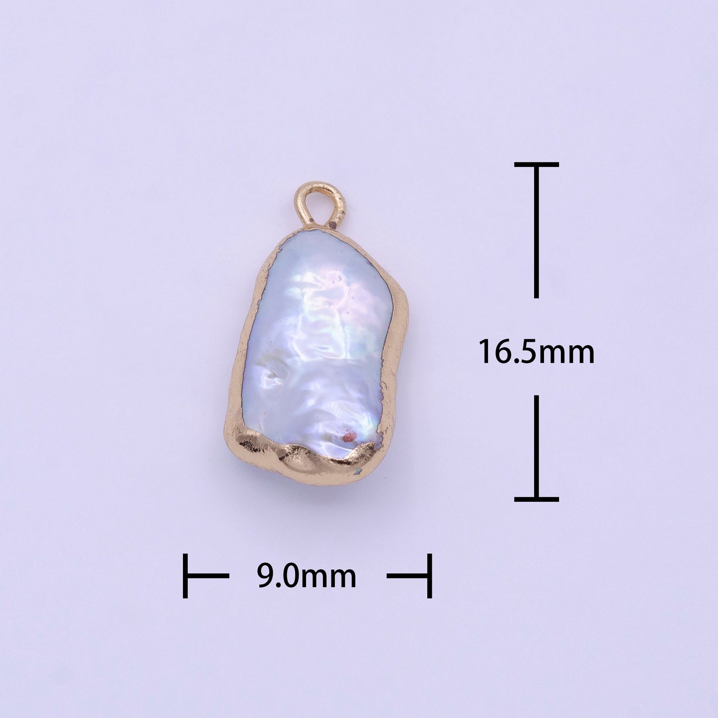 Dainty Freeform Rectangle Baroque Pearl Charm with 14k Light Gold Plated Edge Necklace Anklet Bracelet Earring Charm Supplies p1846
