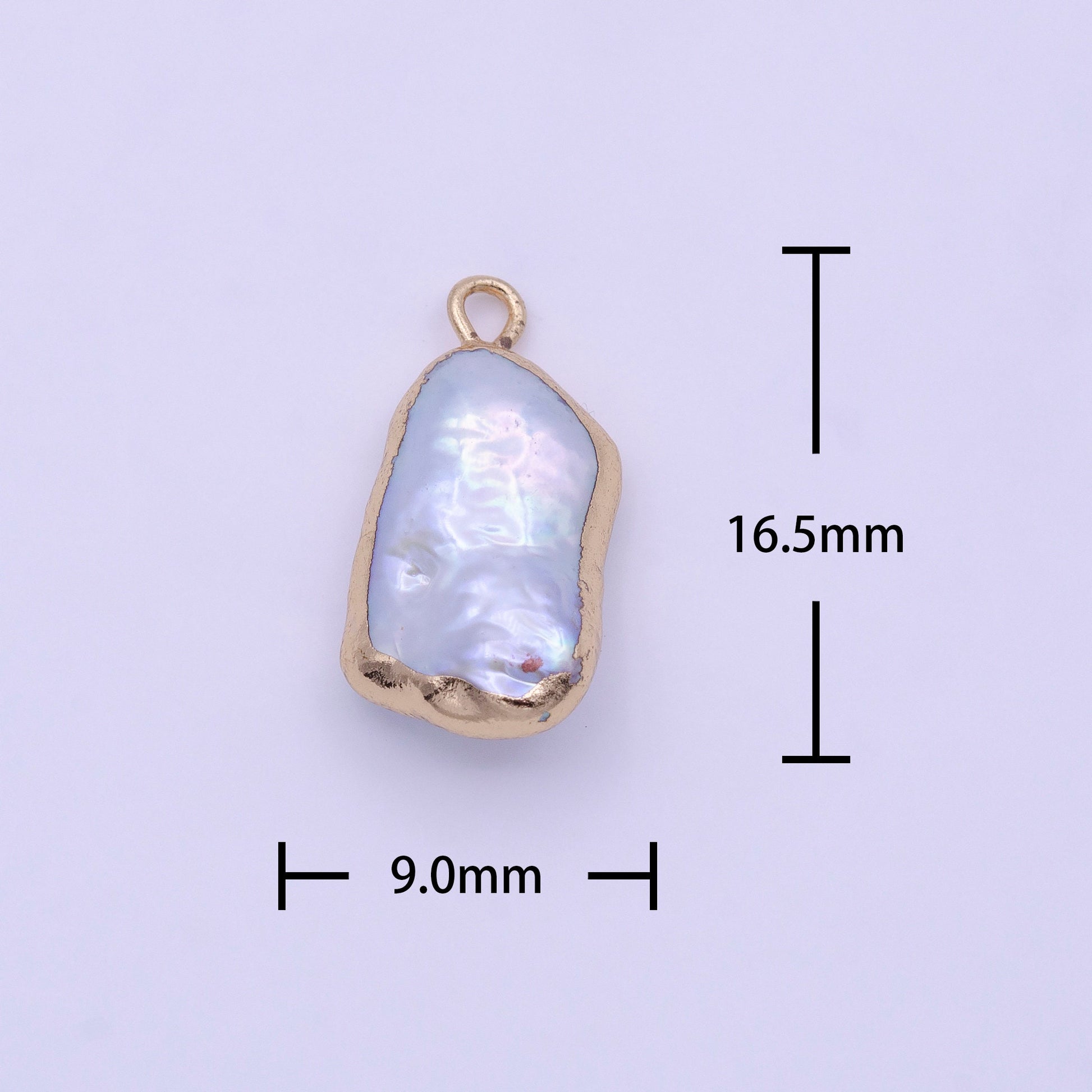 Dainty Freeform Rectangle Baroque Pearl Charm with 14k Light Gold Plated Edge Necklace Anklet Bracelet Earring Charm Supplies p1846