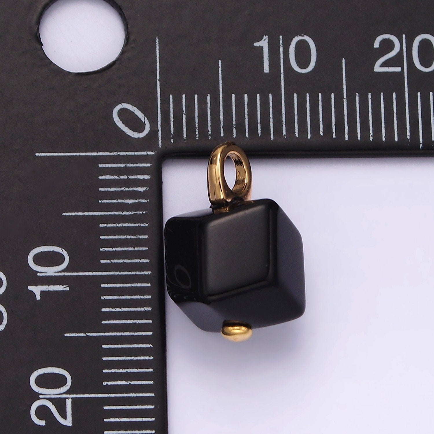 14K Gold Filled Black Onyx Gemstone Multifaceted Square Pendant | AG448