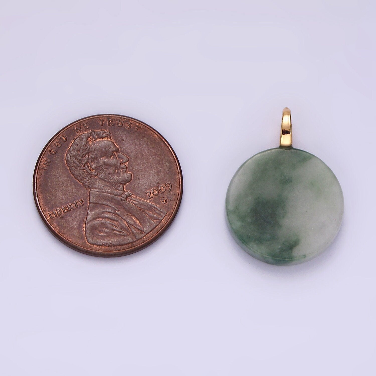 14K Gold Filled Green Jade Natural Round Minimalist Drop Pendant | AG460
