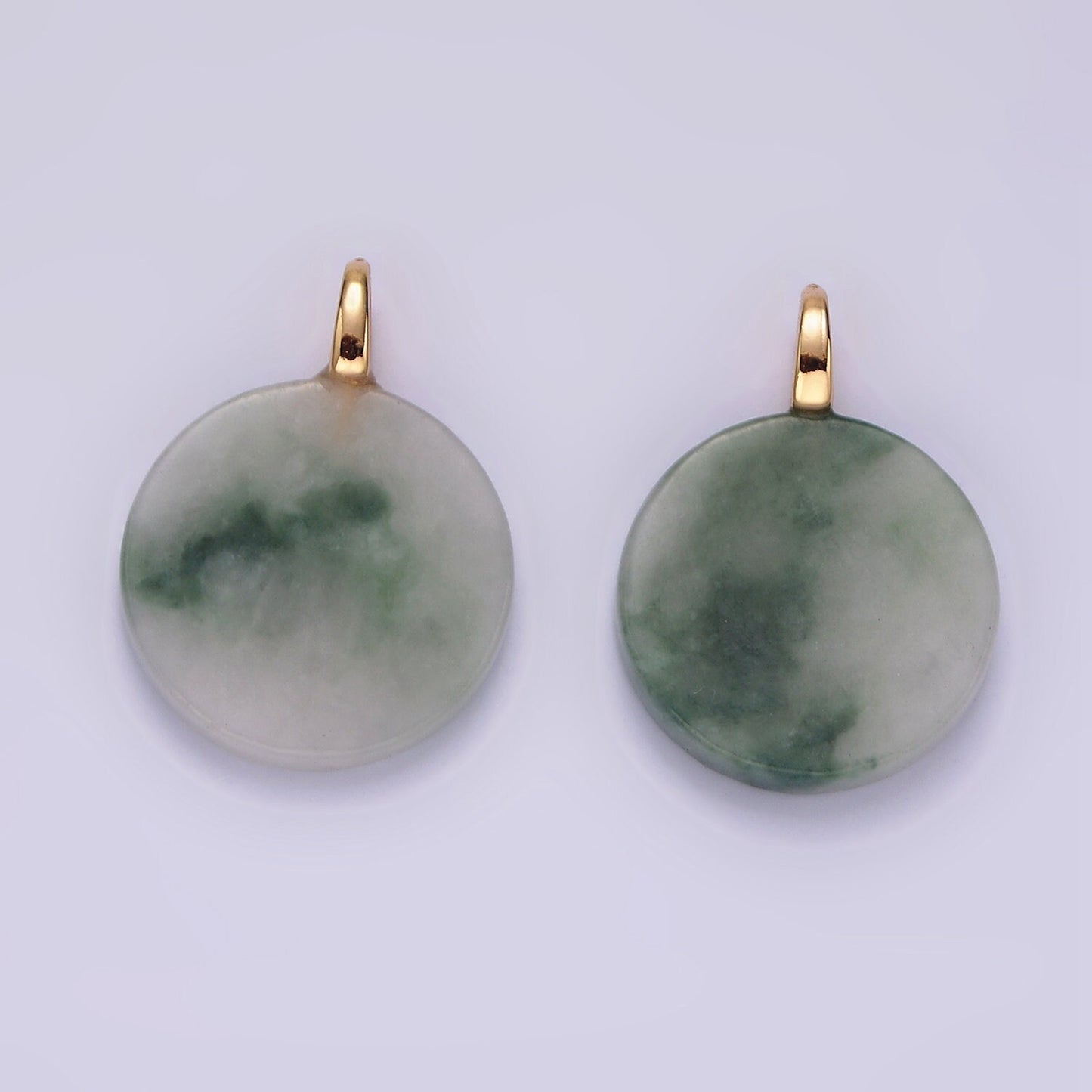14K Gold Filled Green Jade Natural Round Minimalist Drop Pendant | AG460