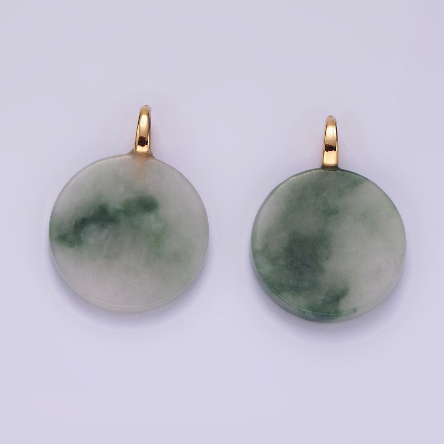 14K Gold Filled Green Jade Natural Round Minimalist Drop Pendant | AG460