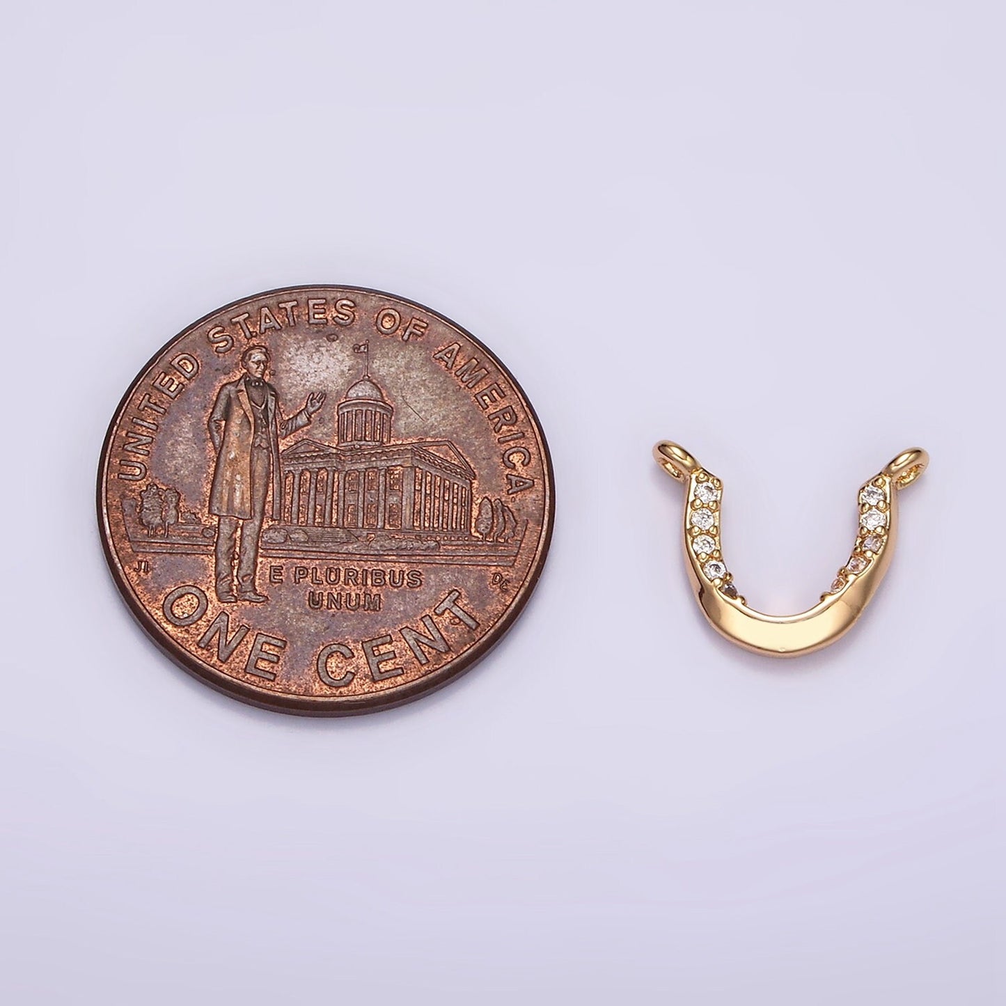 16K Gold Filled Clear Micro Paved CZ Curved U-Shaped Connector | G182