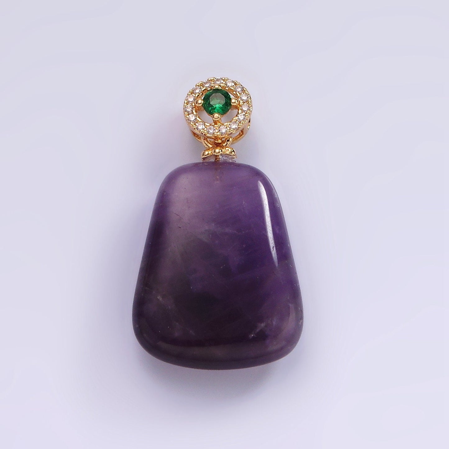 14K Gold Filled 30mm Amethyst Green Micro Paved CZ Round Bail Pendant | AG479