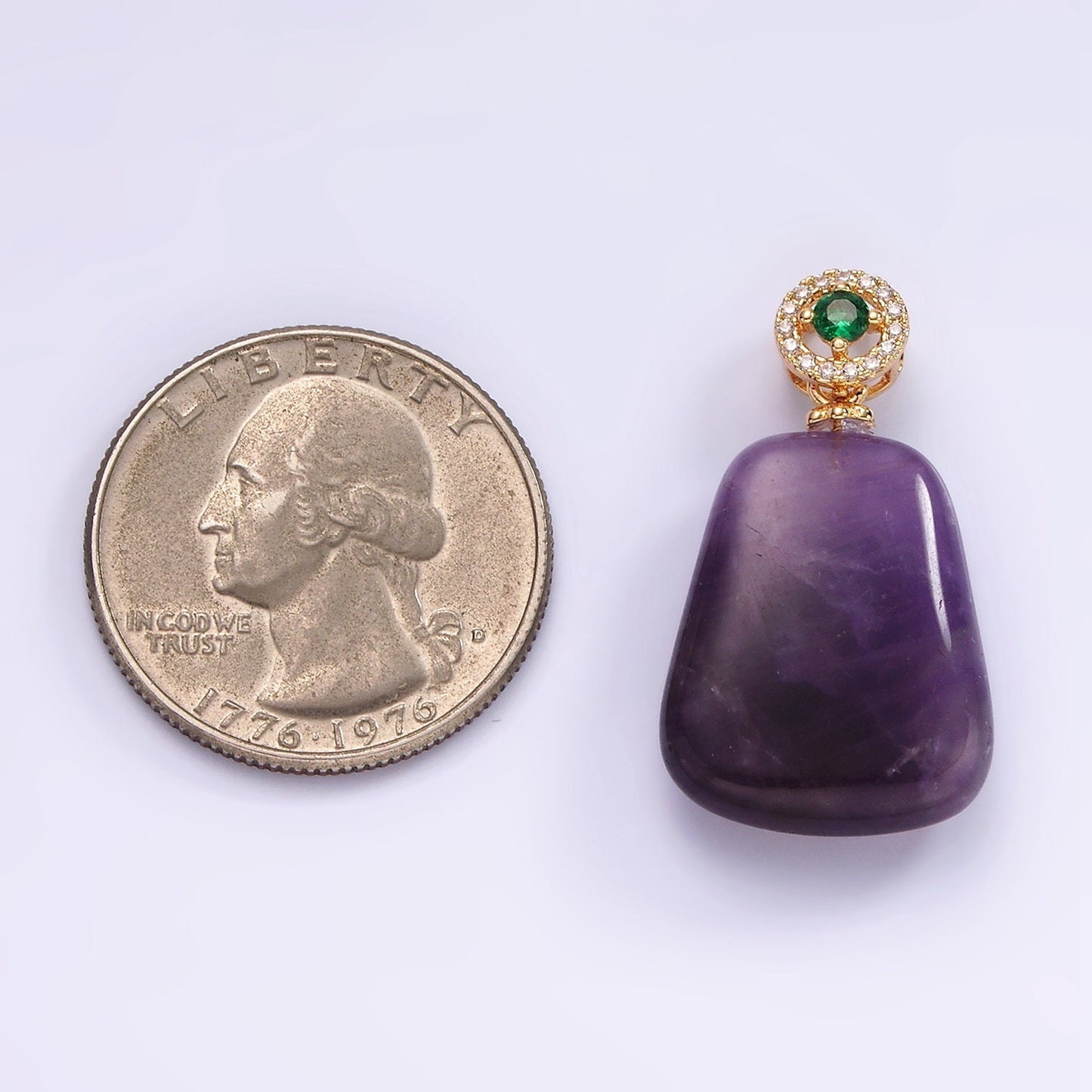 14K Gold Filled 30mm Amethyst Green Micro Paved CZ Round Bail Pendant | AG479