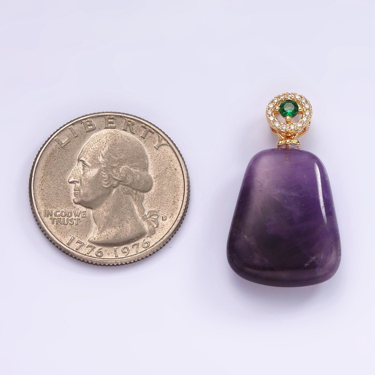 14K Gold Filled 30mm Amethyst Green Micro Paved CZ Round Bail Pendant | AG479