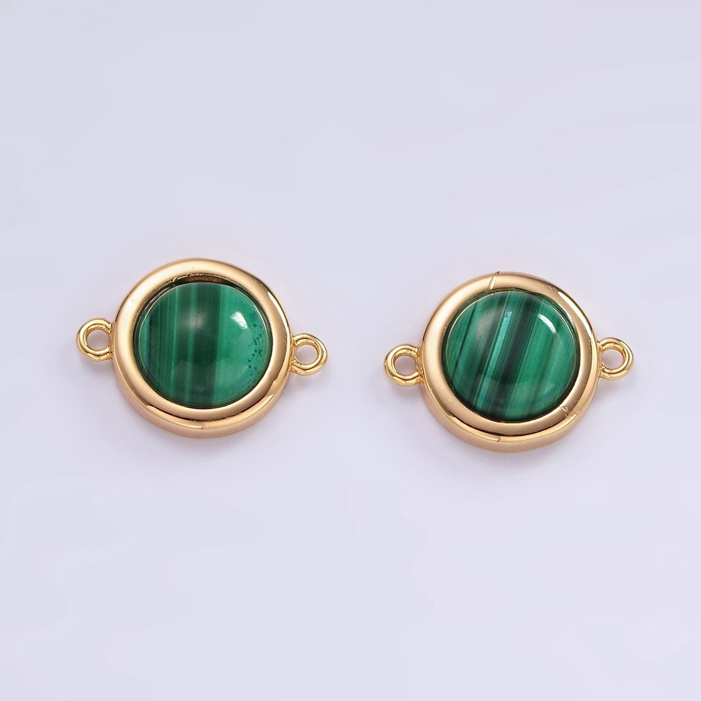 16K Gold Filled Green Malachite Bezel Round Connector | G152