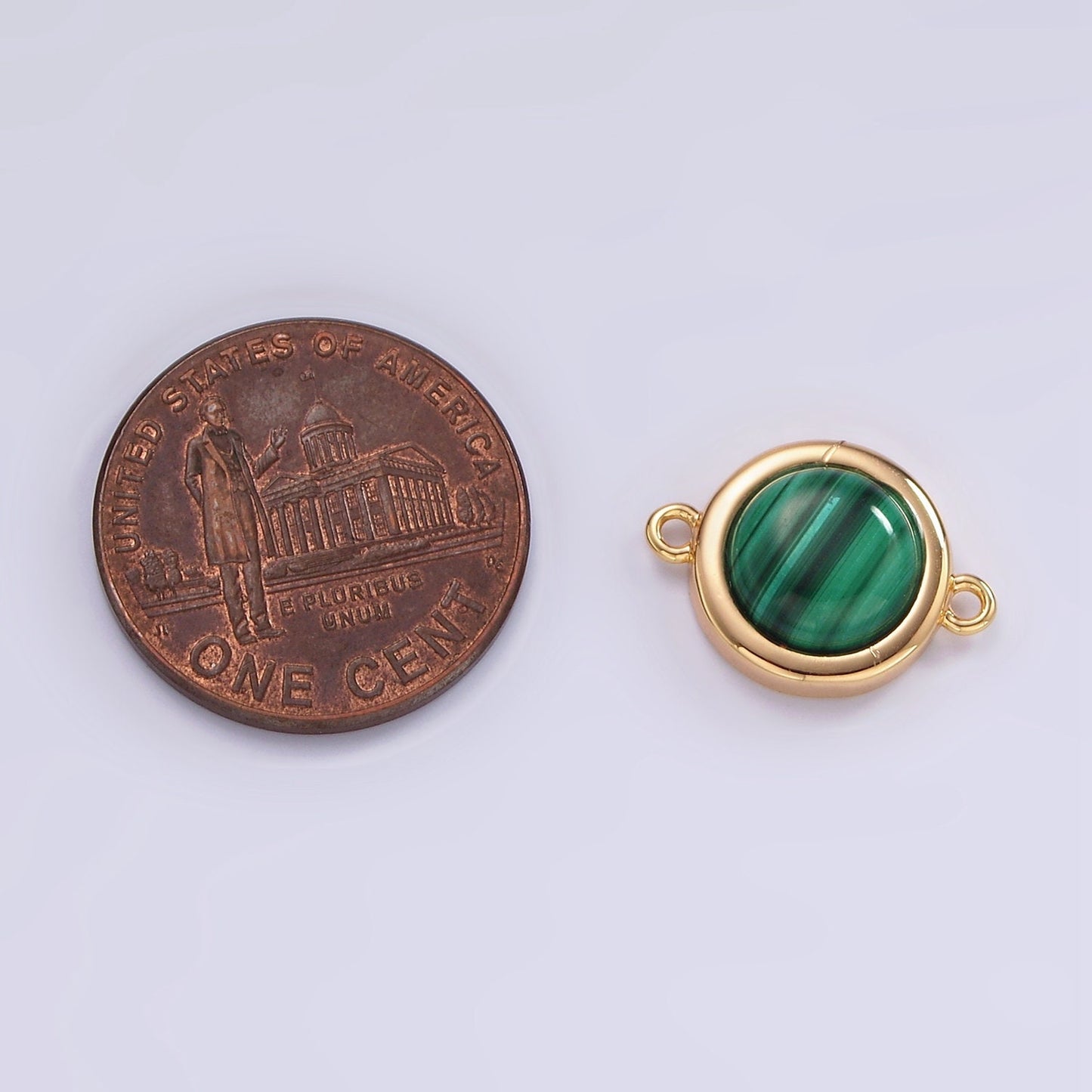 16K Gold Filled Green Malachite Bezel Round Connector | G152