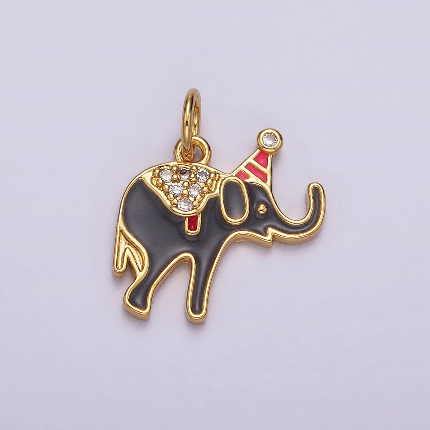 14K Gold Filled Black Circus Elephant Micro Paved CZ Charm Kids Jewelry for bracelet Necklace Earring Component | AG524