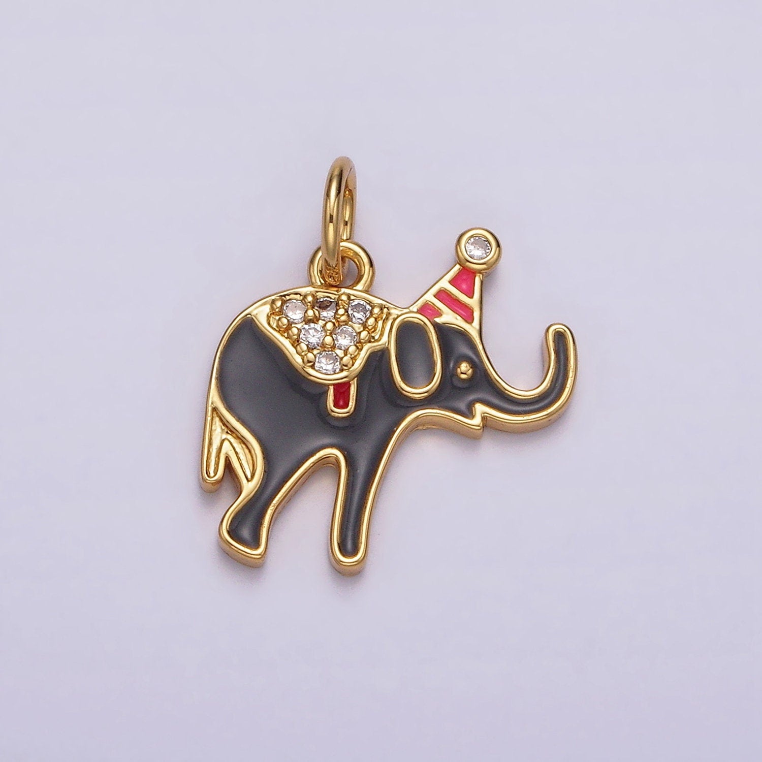 14K Gold Filled Black Circus Elephant Micro Paved CZ Charm Kids Jewelry for bracelet Necklace Earring Component | AG524