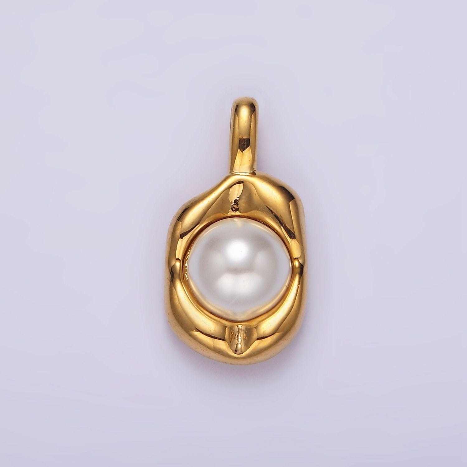 14K Gold Filled Pearl Molten Hammered Tag Pendant in Gold & Silver | AH045 AH046