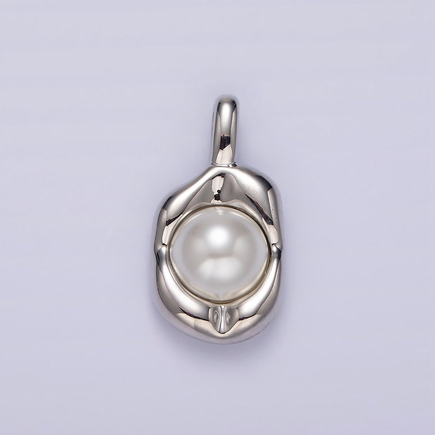 14K Gold Filled Pearl Molten Hammered Tag Pendant in Gold & Silver | AH045 AH046