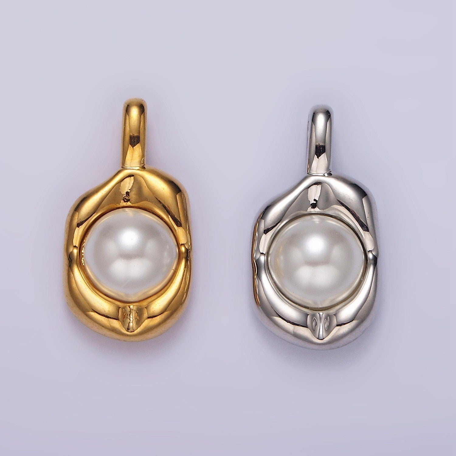 14K Gold Filled Pearl Molten Hammered Tag Pendant in Gold & Silver | AH045 AH046