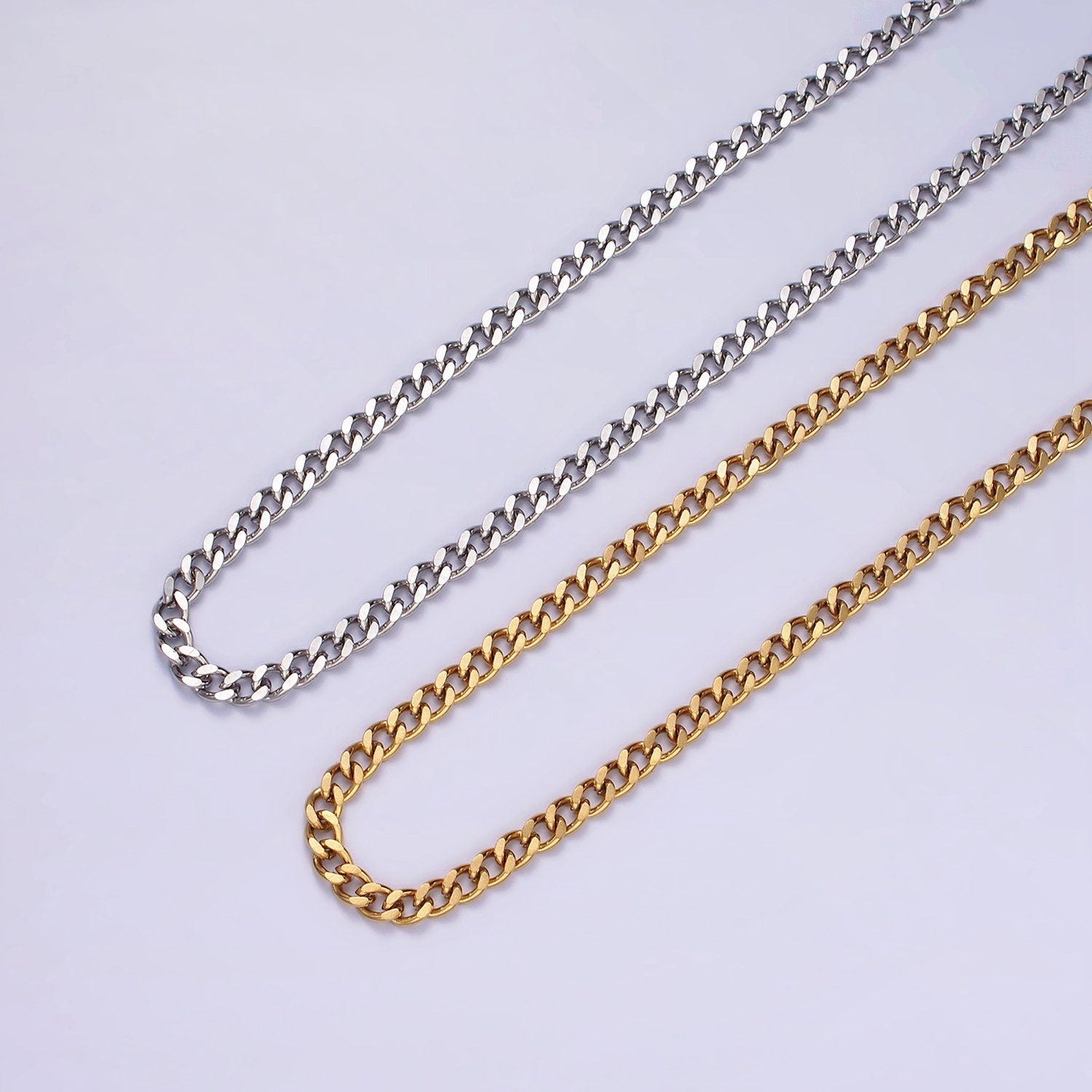 4mm Wide Stainless Steel Chain - 21.6", 23.6" Men's/Unisex Silver Cuban Link Chains Necklace WA2143 WA2144 WA2145 WA2146