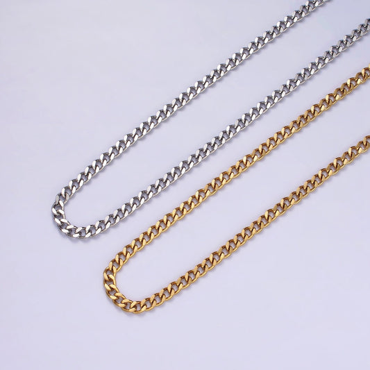 4mm Wide Stainless Steel Chain - 21.6", 23.6" Men's/Unisex Silver Cuban Link Chains Necklace WA2143 WA2144 WA2145 WA2146