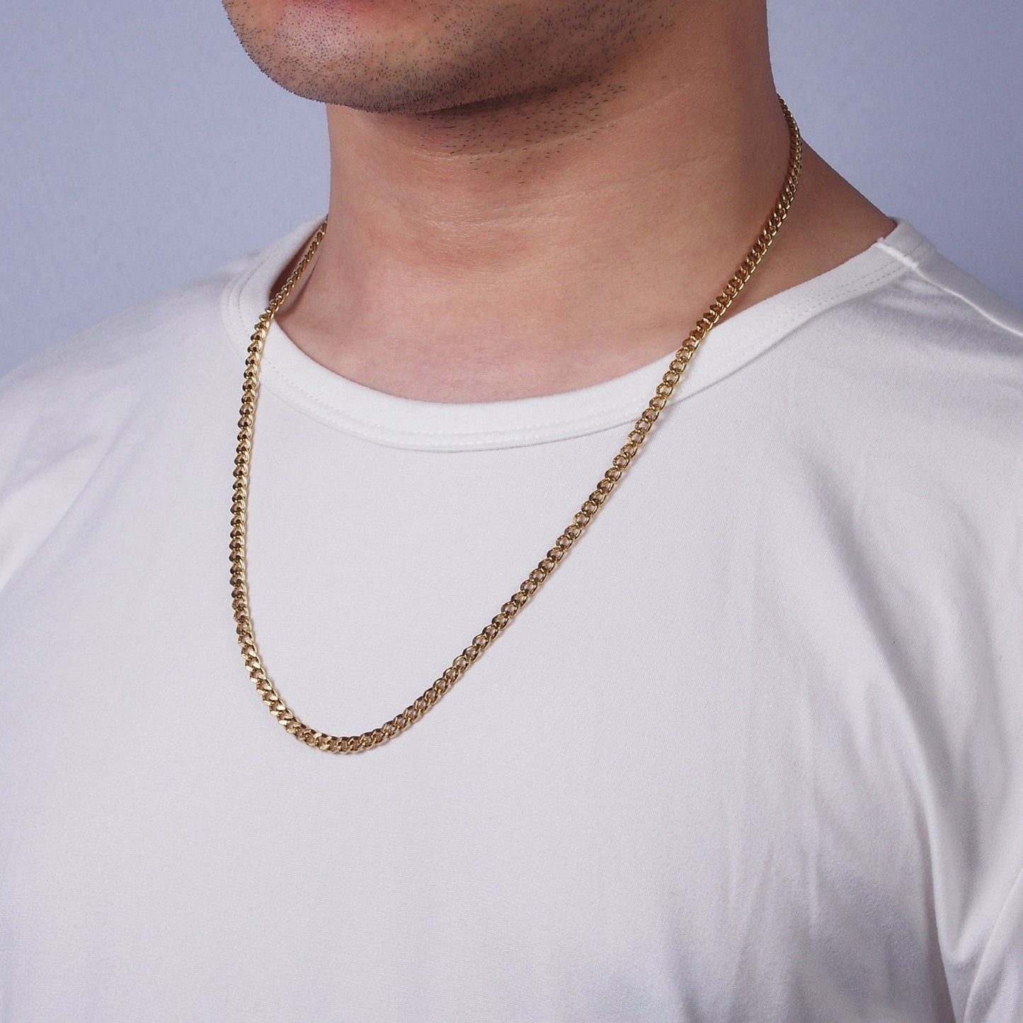 4mm Wide Stainless Steel Chain - 21.6", 23.6" Men's/Unisex Silver Cuban Link Chains Necklace WA2143 WA2144 WA2145 WA2146