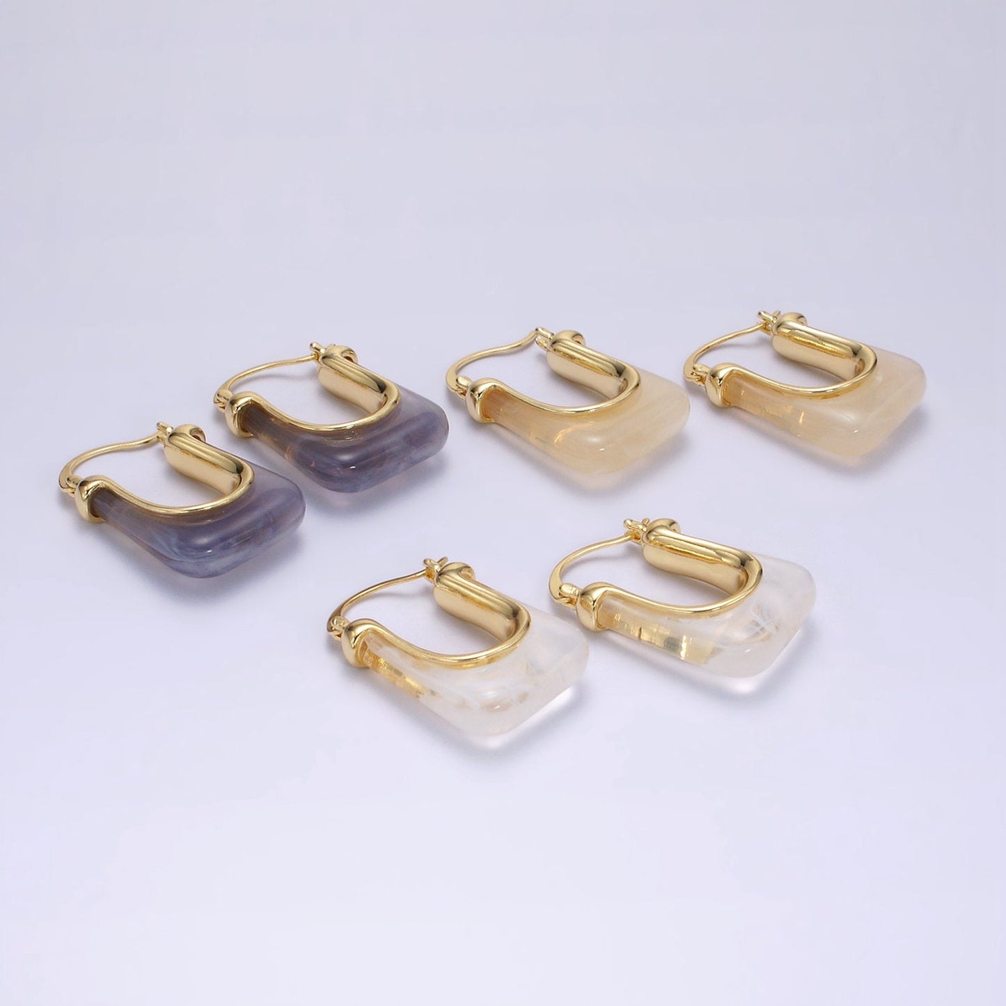 Gold Chunky Hoop Earring Clear, Grey, Cream U-Shaped Rectangular Latch Hoop Acrylic Transparent Resin Geometric Earrings AE159