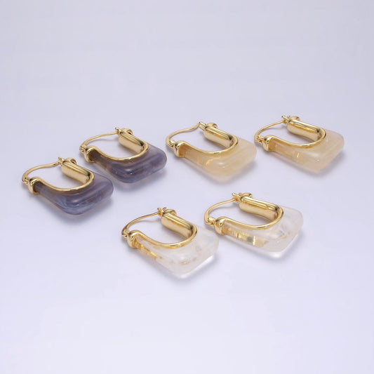 Gold Chunky Hoop Earring Clear, Grey, Cream U-Shaped Rectangular Latch Hoop Acrylic Transparent Resin Geometric Earrings AE159