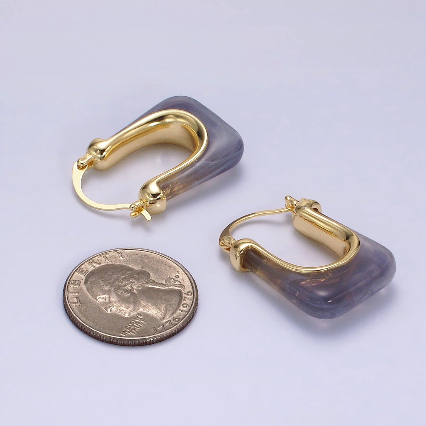 Gold Chunky Hoop Earring Clear, Grey, Cream U-Shaped Rectangular Latch Hoop Acrylic Transparent Resin Geometric Earrings AE159