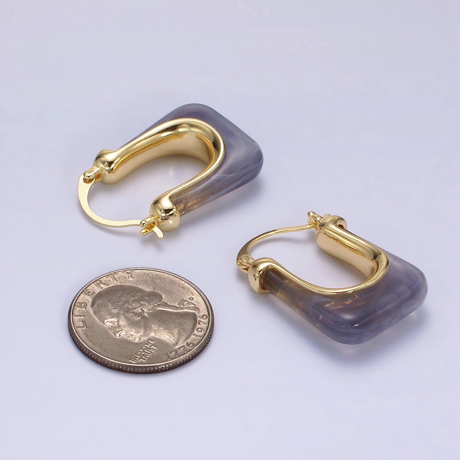 Gold Chunky Hoop Earring Clear, Grey, Cream U-Shaped Rectangular Latch Hoop Acrylic Transparent Resin Geometric Earrings AE159