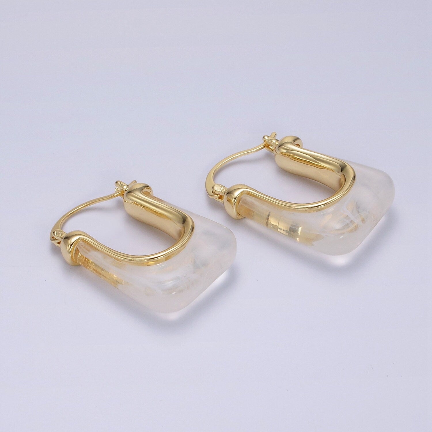 Gold Chunky Hoop Earring Clear, Grey, Cream U-Shaped Rectangular Latch Hoop Acrylic Transparent Resin Geometric Earrings AE159