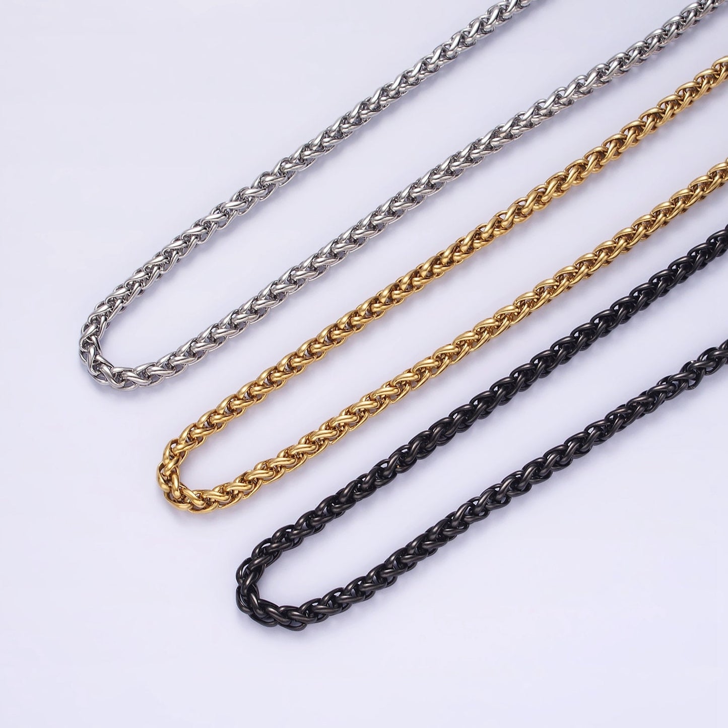 3.7mm Cable Chain Necklaces , 21.6" or 23.6 " Chain , Lobster Clasp in Silver , Gold, Black - Wholesale Stainless Steel Chains WA2090~WA2138