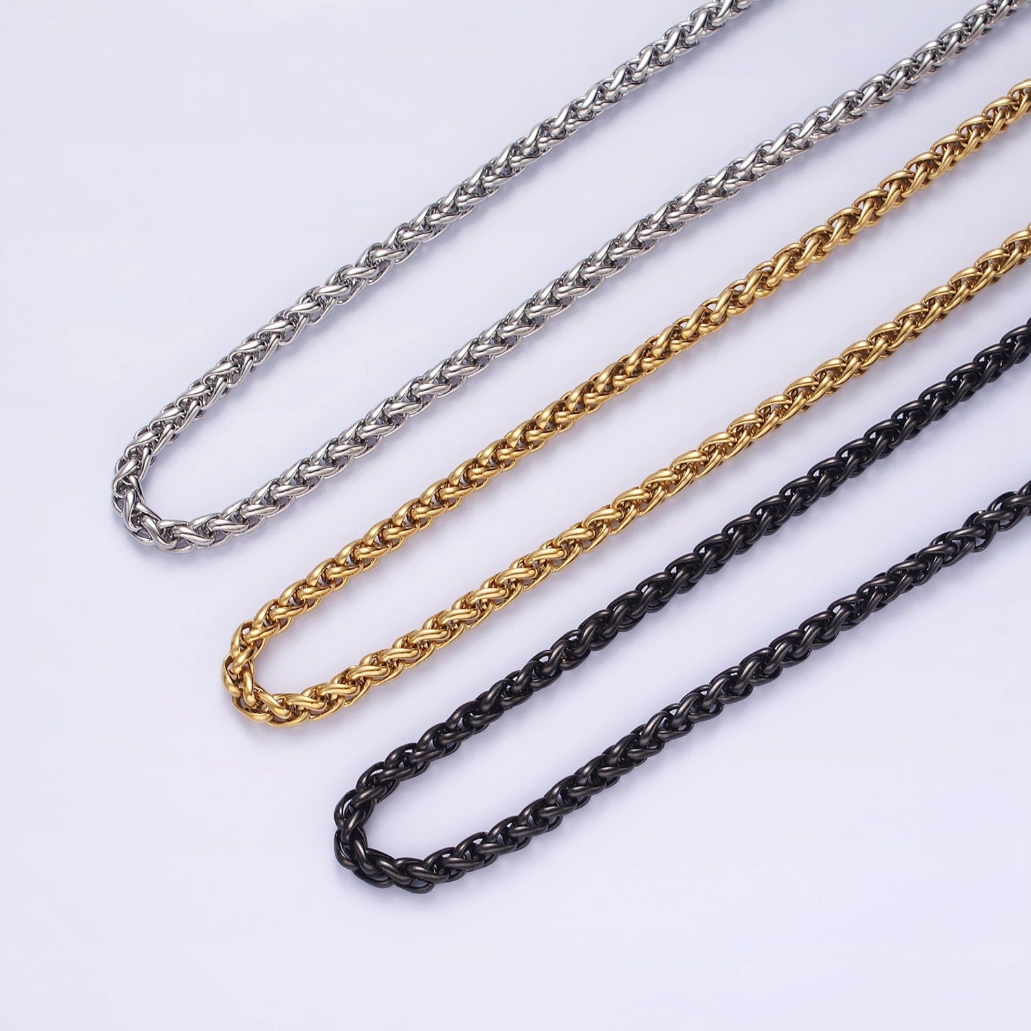 3.7mm Cable Chain Necklaces , 21.6" or 23.6 " Chain , Lobster Clasp in Silver , Gold, Black - Wholesale Stainless Steel Chains WA2090~WA2138