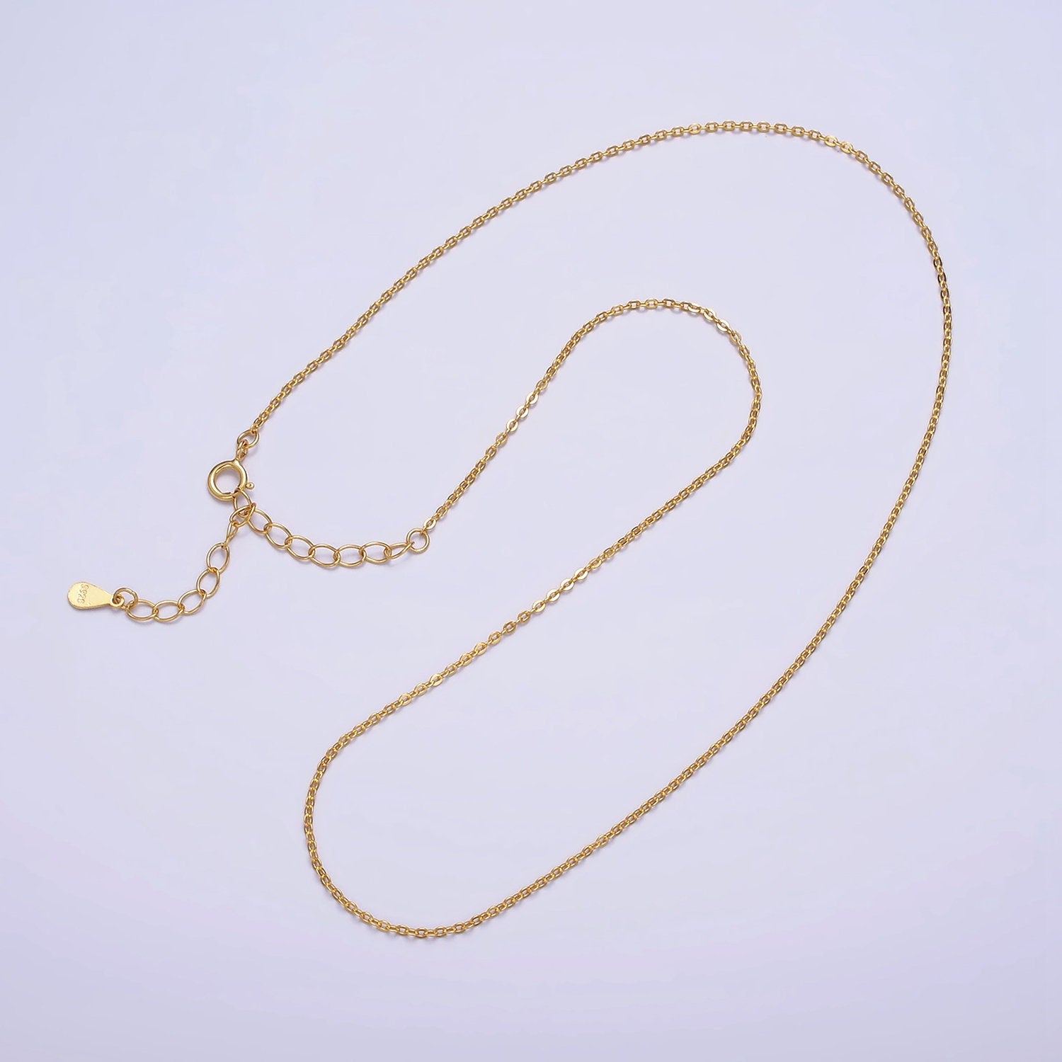 Dainty 24K Gold Vermeil Cable Chain Necklace 925 Sterling Silver Necklace Chain 15 Inch w/ 2 inch extender | WA1979