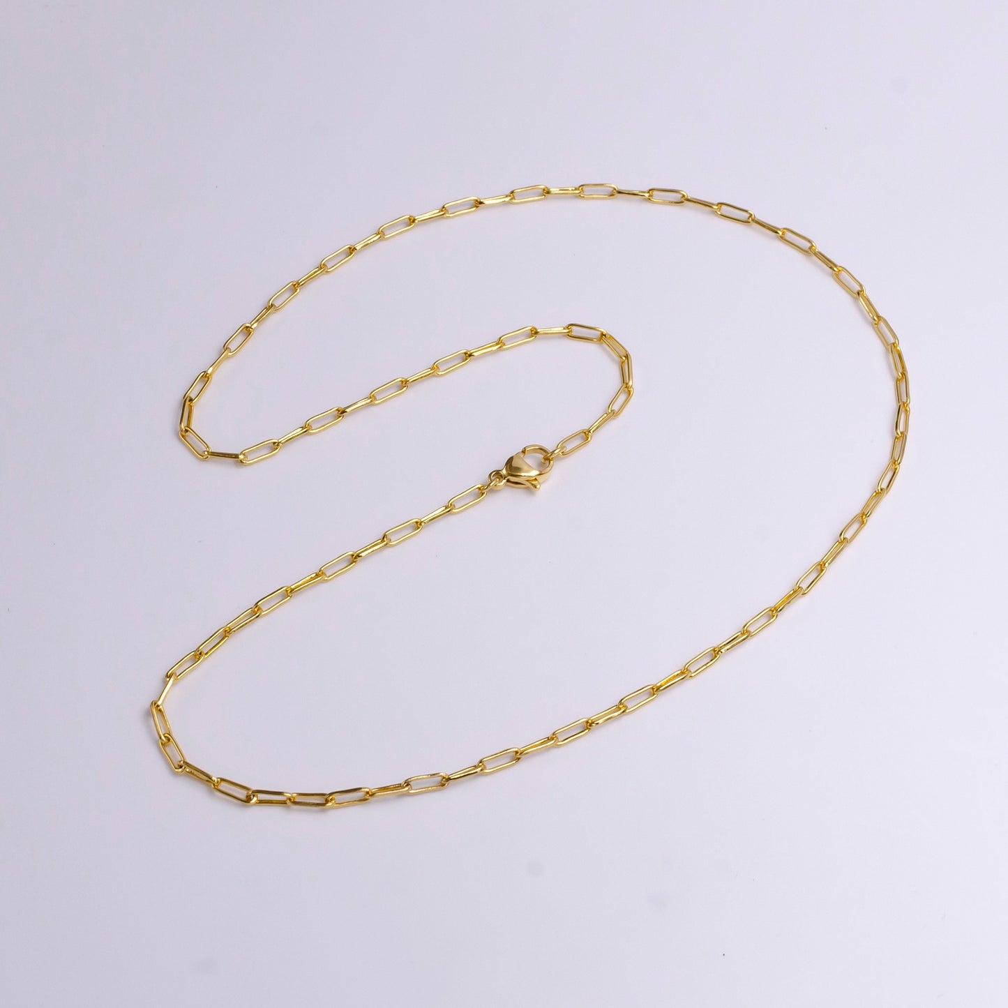 24K Gold Filled 2mm Paper Clip 17.75 Inch Layering Chain Necklace | WA1907