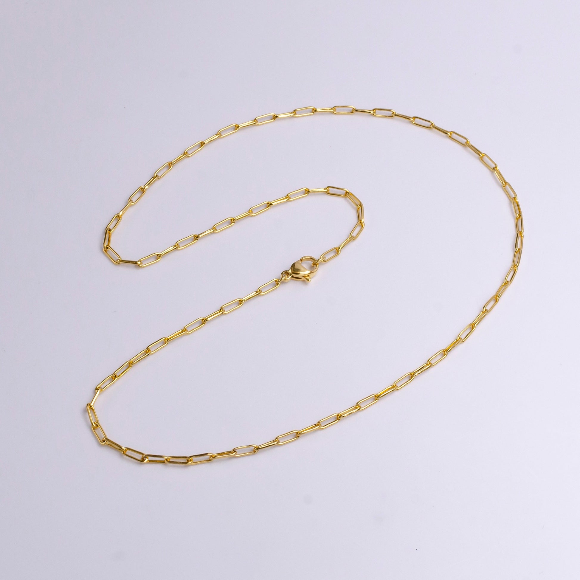 24K Gold Filled 2mm Paper Clip 17.75 Inch Layering Chain Necklace | WA1907