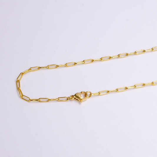 24K Gold Filled 2mm Paper Clip 17.75 Inch Layering Chain Necklace | WA1907