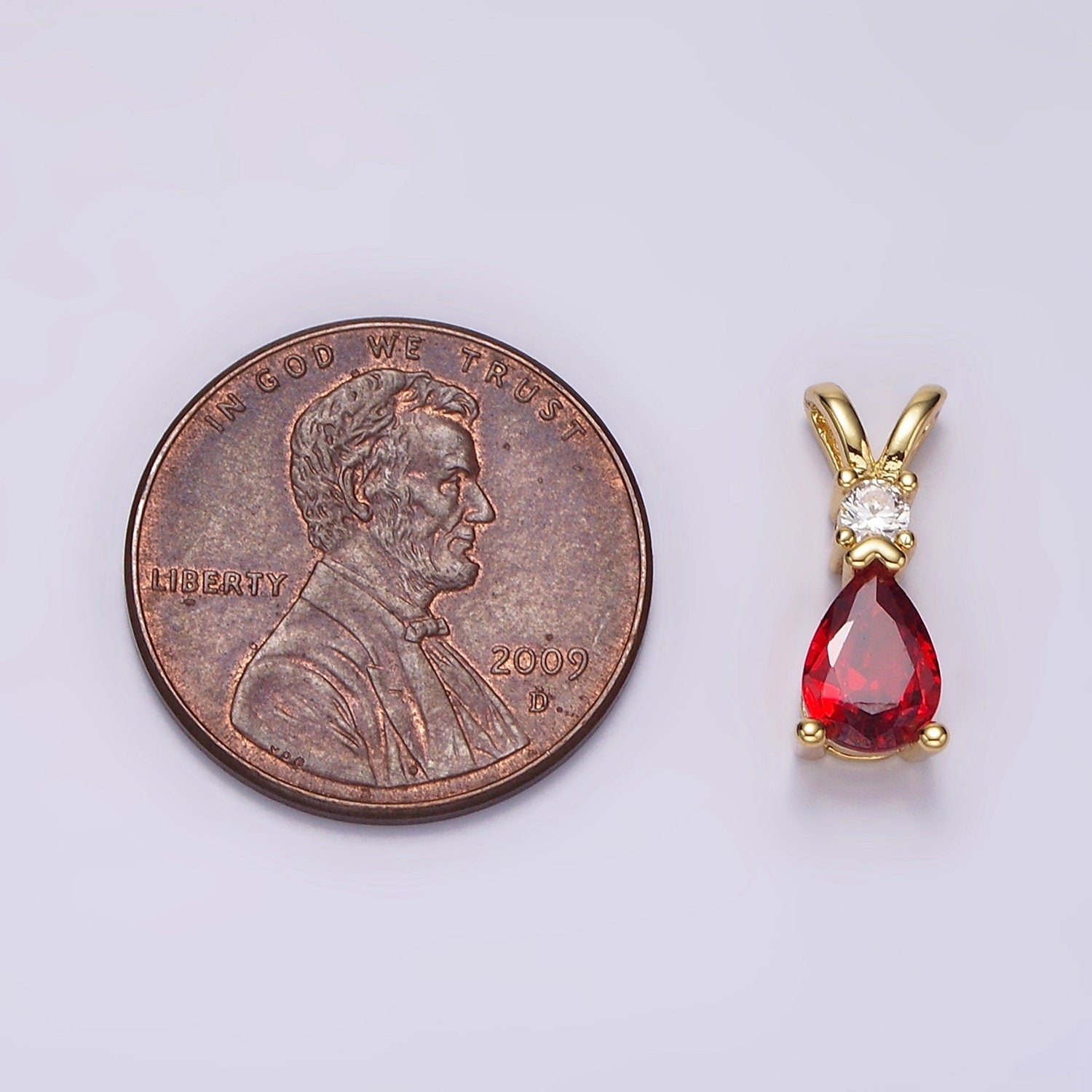 14K Gold Filled Red CZ Teardrop Double Bail Pendant | AH029