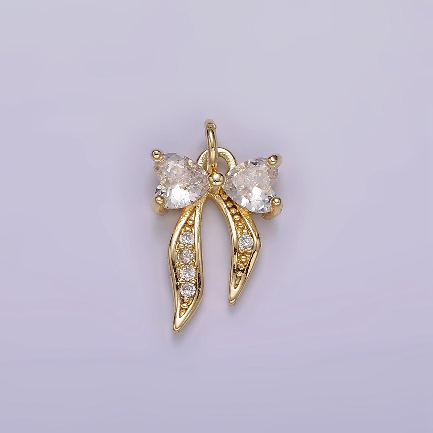 14K Gold Filled Heart Ribbon Bow Micro Paved CZ Charm | AG505