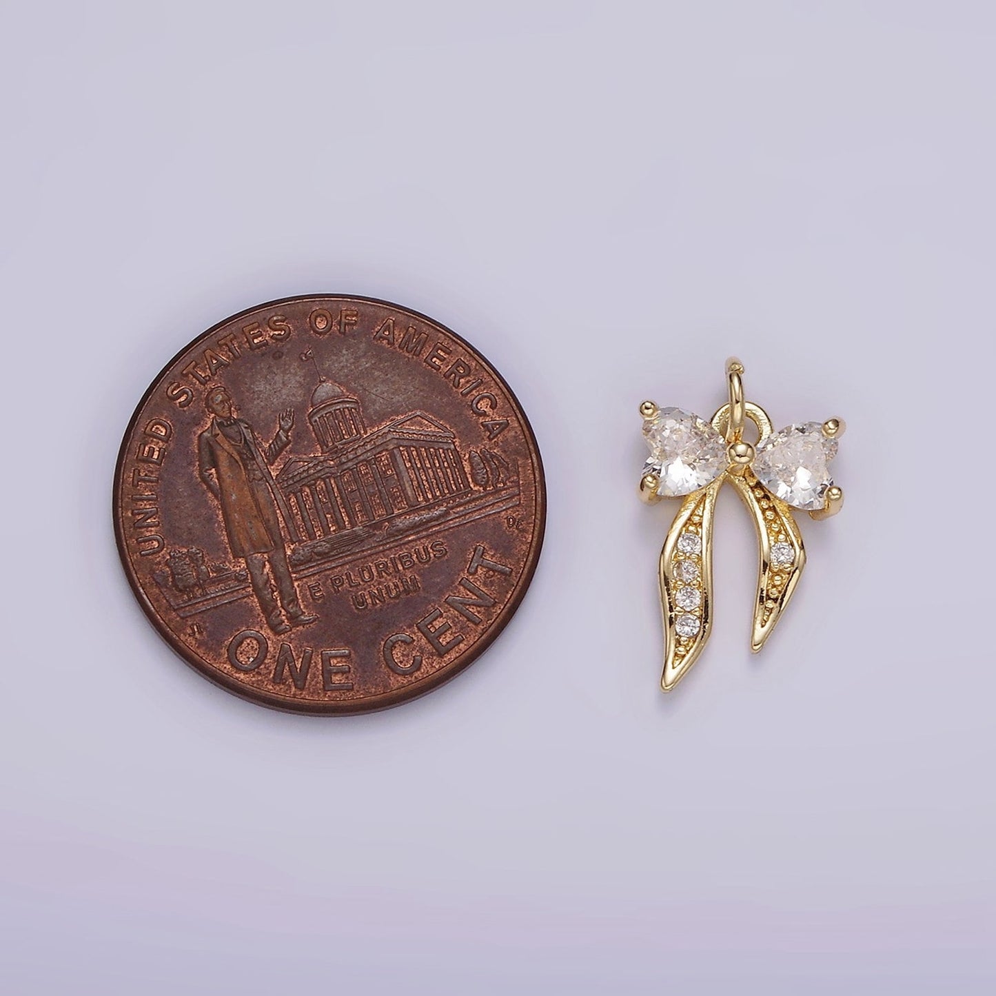 14K Gold Filled Heart Ribbon Bow Micro Paved CZ Charm | AG505