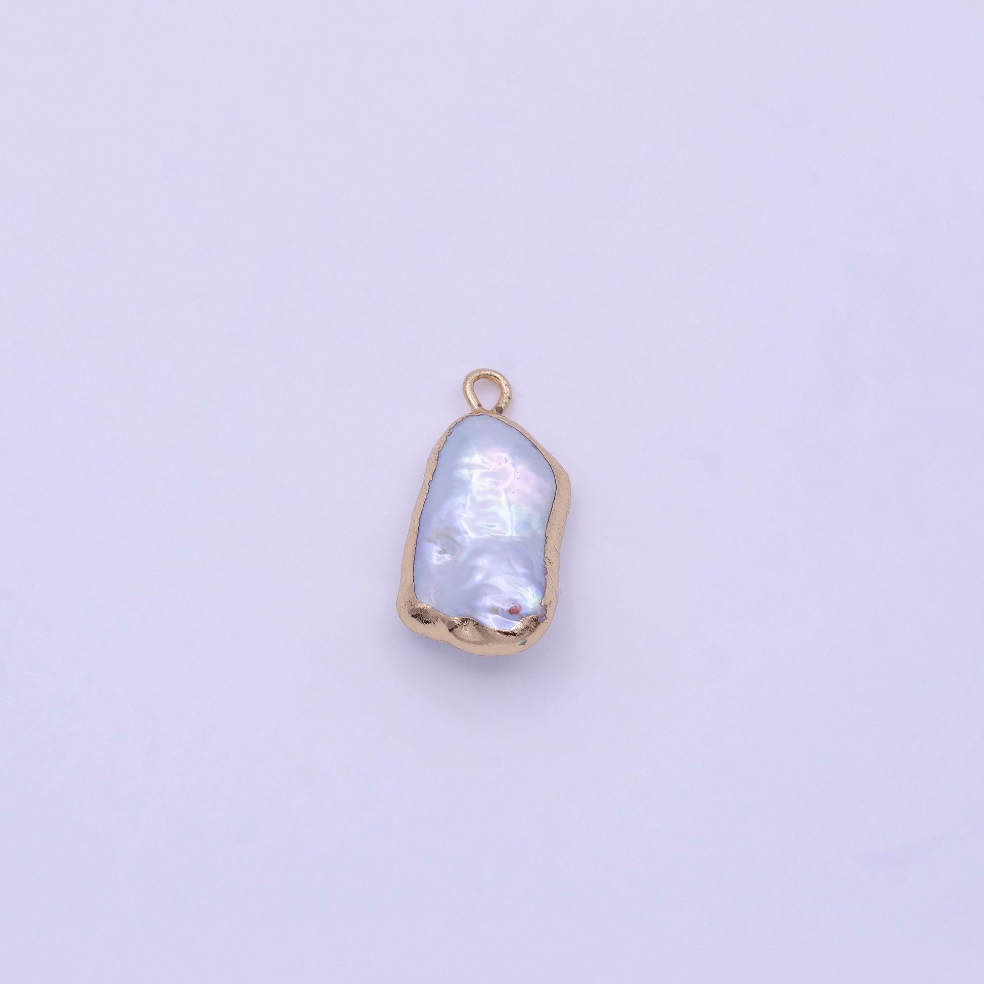 Dainty Freeform Rectangle Baroque Pearl Charm with 14k Light Gold Plated Edge Necklace Anklet Bracelet Earring Charm Supplies p1846