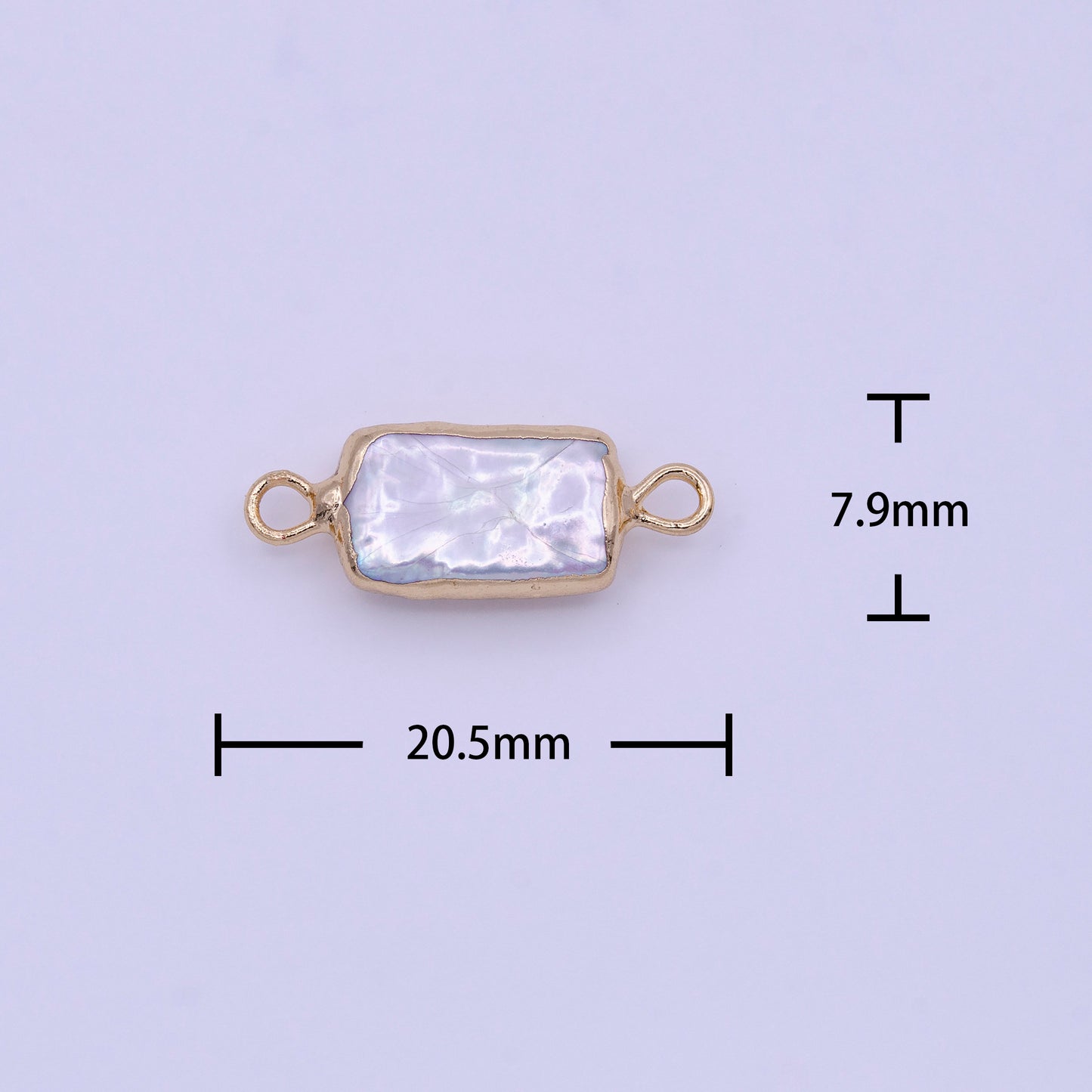 1x Freshwater Pearl Connectors, Gold Rectangle Two Loop White Charms Small Natural Shell Gold Edge Links P1849
