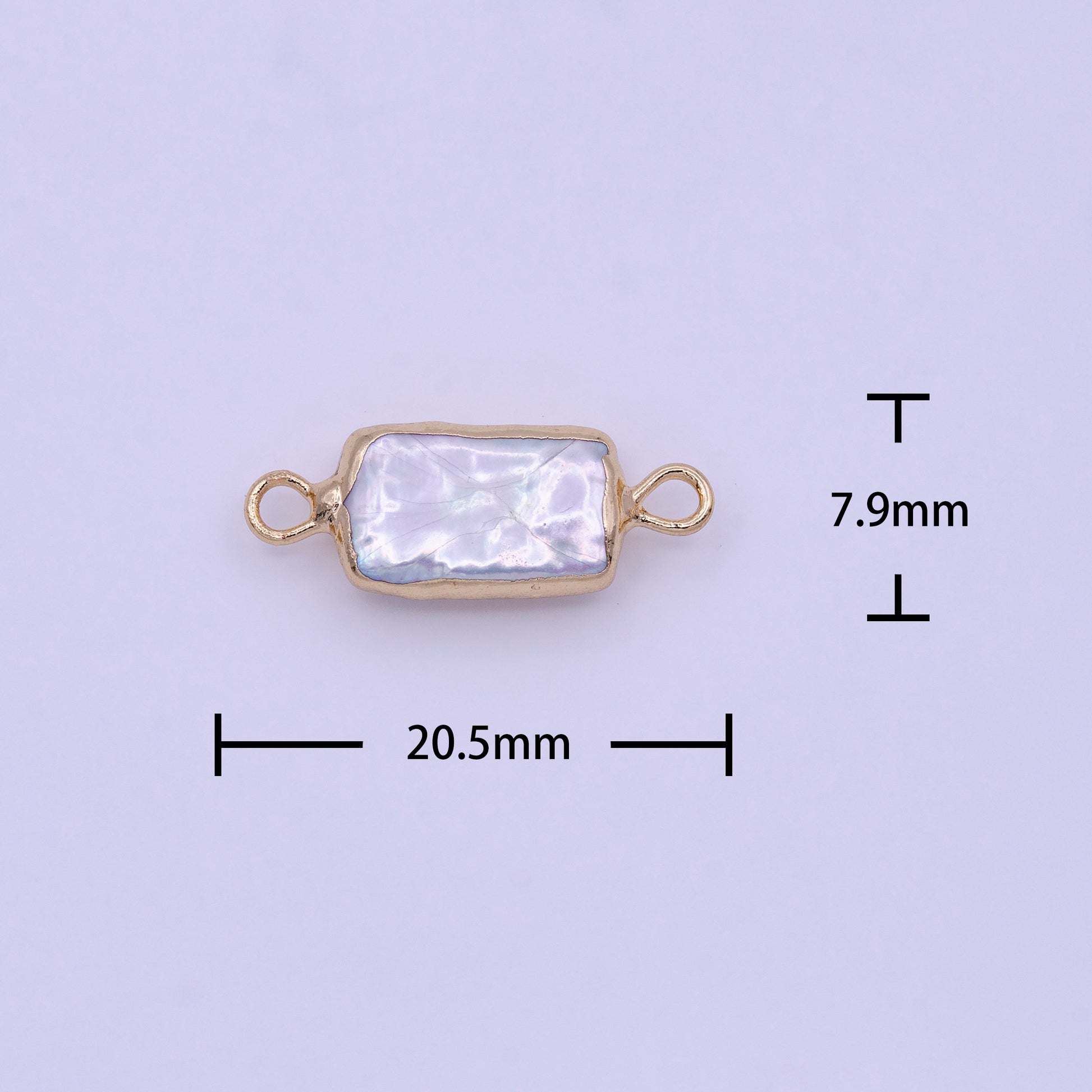 1x Freshwater Pearl Connectors, Gold Rectangle Two Loop White Charms Small Natural Shell Gold Edge Links P1849