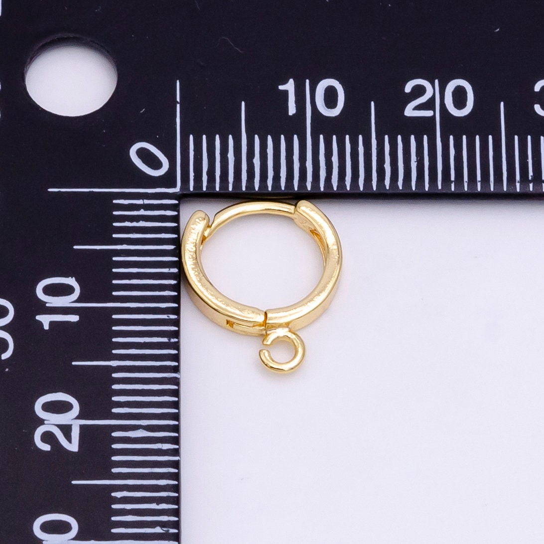Gold Vermeil 12mm Flat Minimalist Huggie Open Loop Earrings Lever Back Earring Finding Supply | Z640
