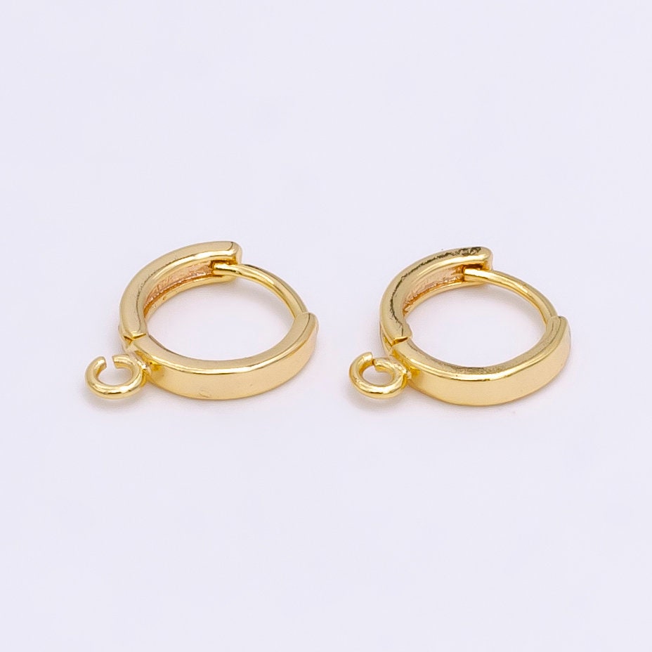 Gold Vermeil 12mm Flat Minimalist Huggie Open Loop Earrings Lever Back Earring Finding Supply | Z640