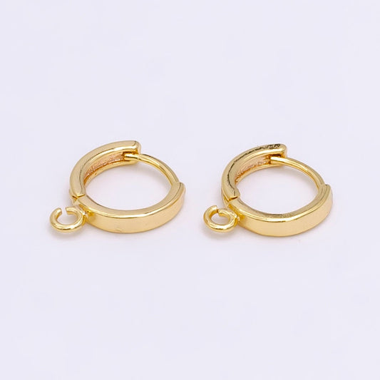 Gold Vermeil 12mm Flat Minimalist Huggie Open Loop Earrings Lever Back Earring Finding Supply | Z640