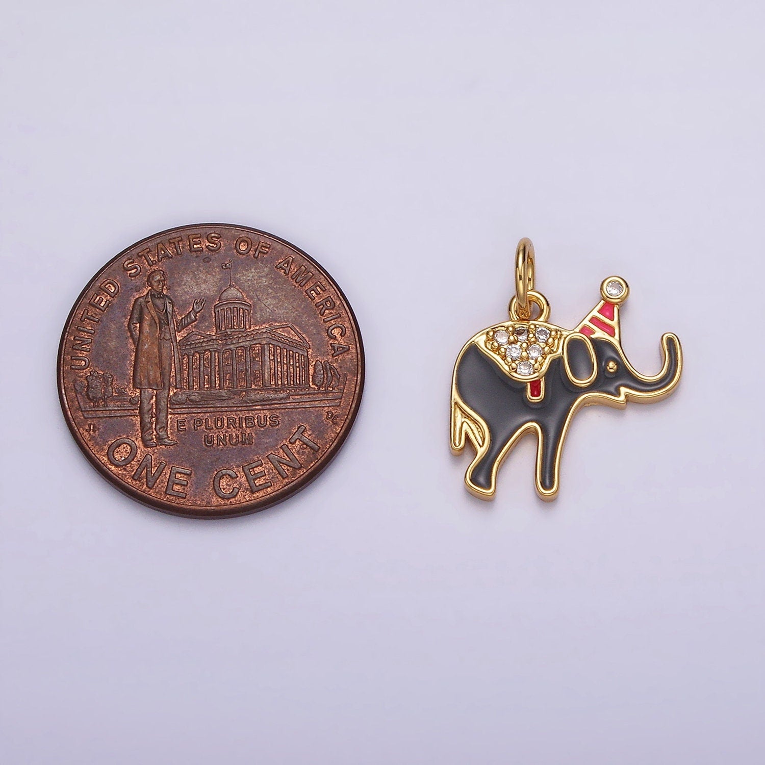 14K Gold Filled Black Circus Elephant Micro Paved CZ Charm Kids Jewelry for bracelet Necklace Earring Component | AG524