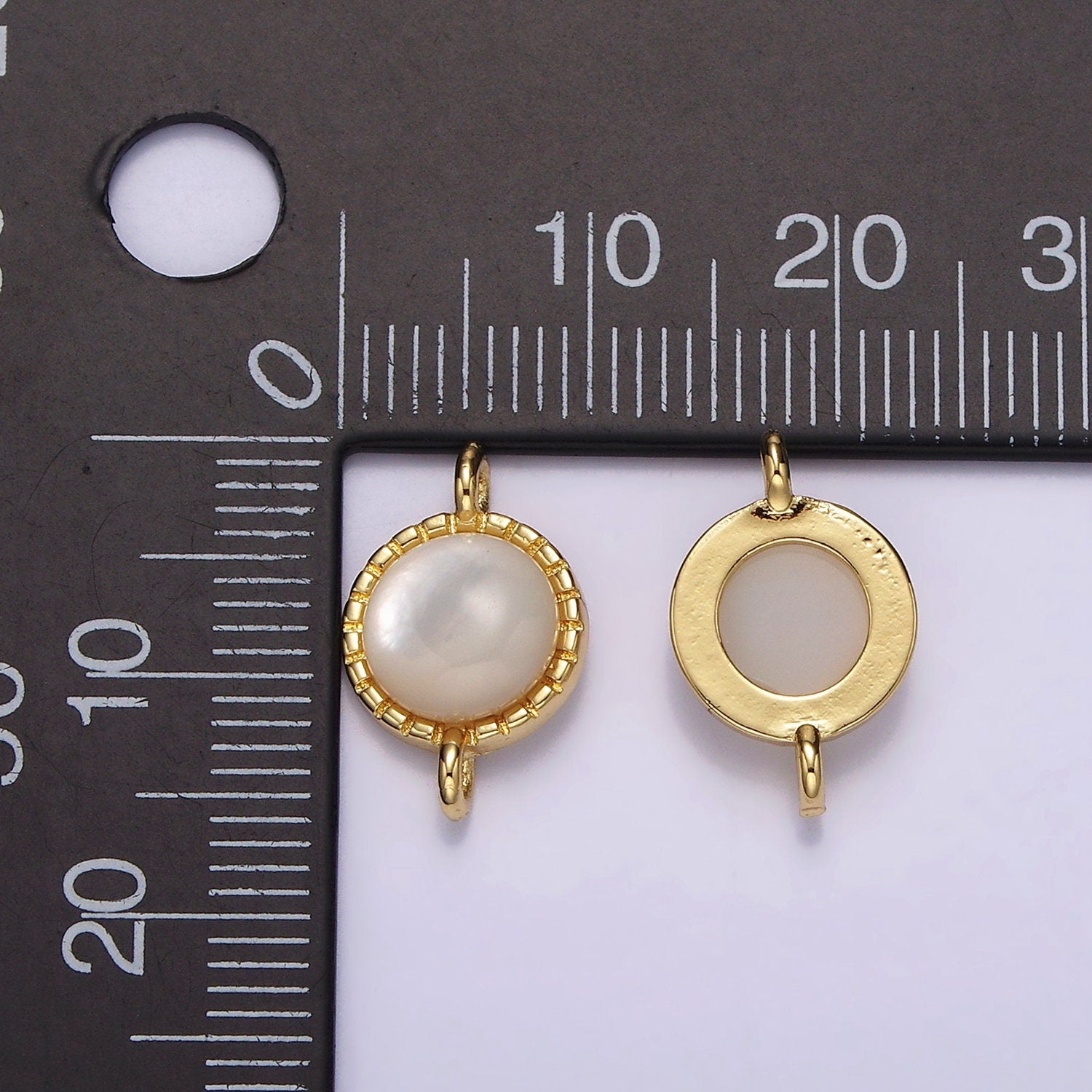 14K Gold Filled Shell Pearl Dotted Bezel Round Connector | G226