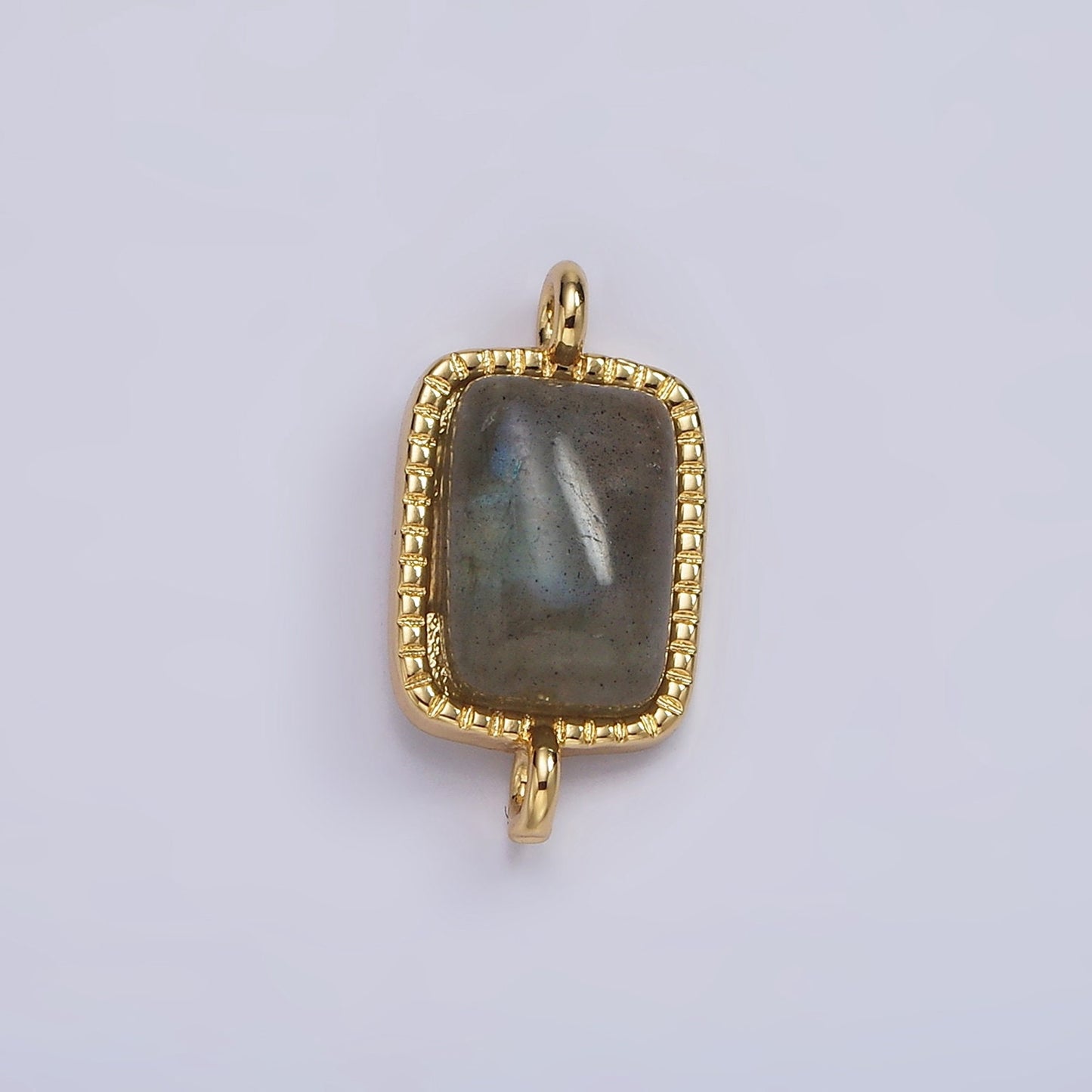 14K Gold Filled Amazonite, Moonstone, Labradorite Dotted Bezel Rectangular Connector | G219 - G221